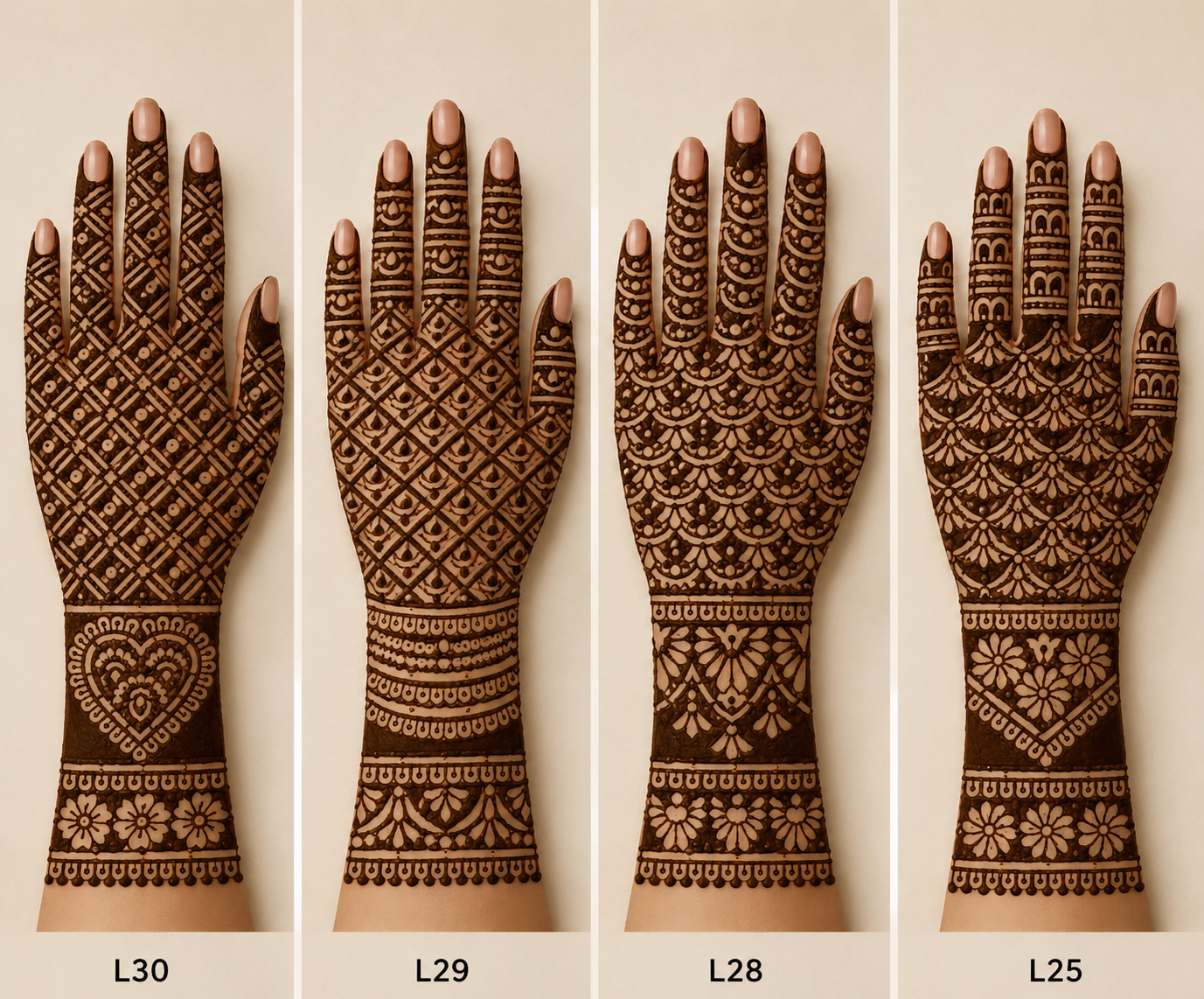 Bridal Mehendi Stencils (Pack of 4) Long hand Stencil Full hand Fingers
