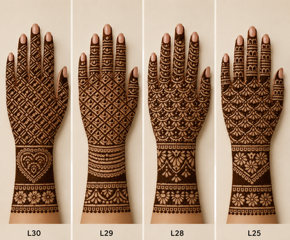 Bridal Mehendi Stencils (Pack of 4) Long hand Stencil Full hand Fingers