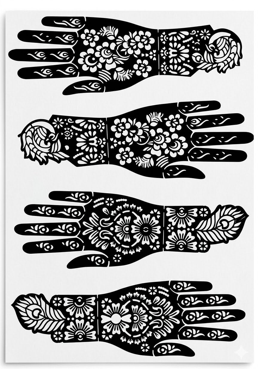 Mehandi Stencil Party Bridal Pack of 4 |Beautiful Flower Pattern